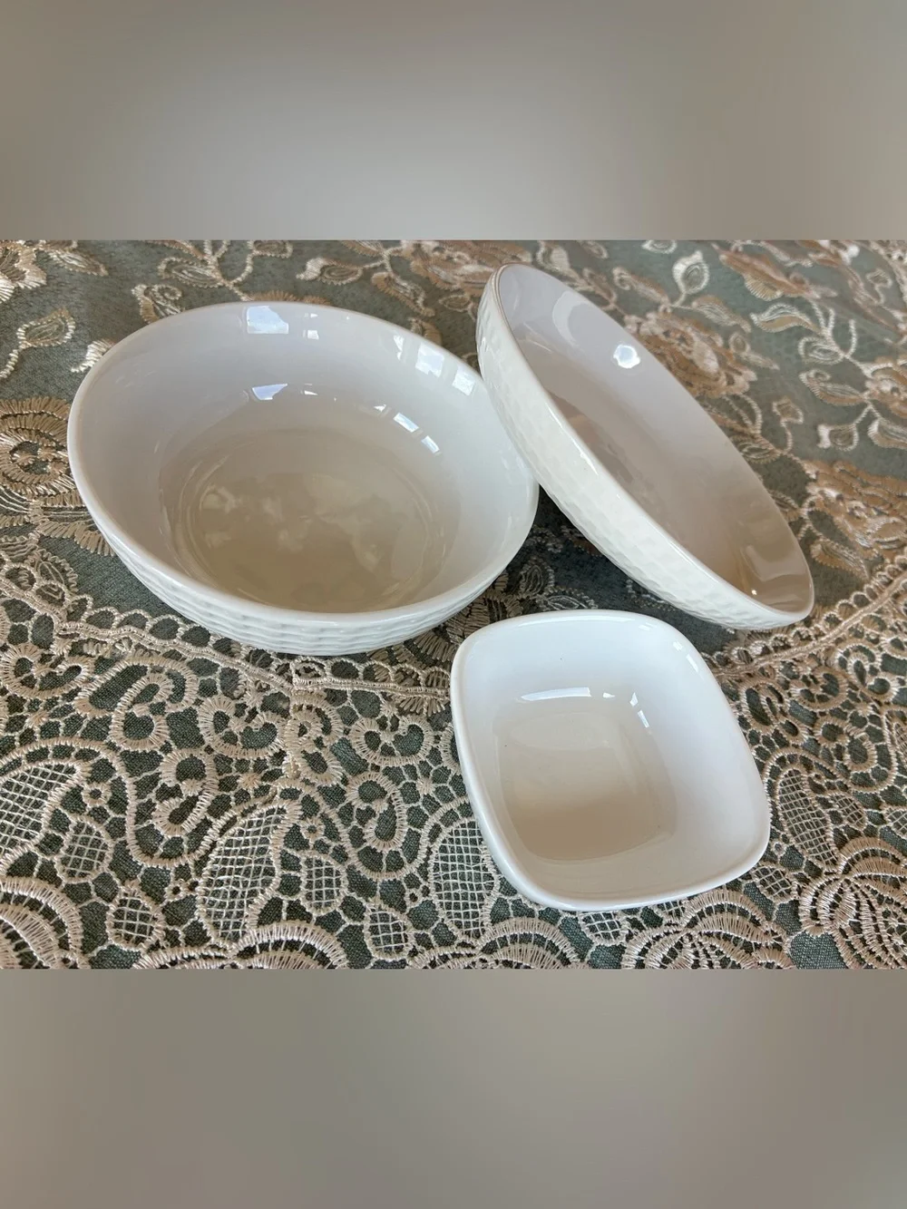 White Ceramic Serving Bowls - Set of 3